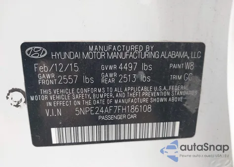 2015 Hyundai Sonata Se z USA, uszkodzony, nr VIN 5NPE24AF7FH186108